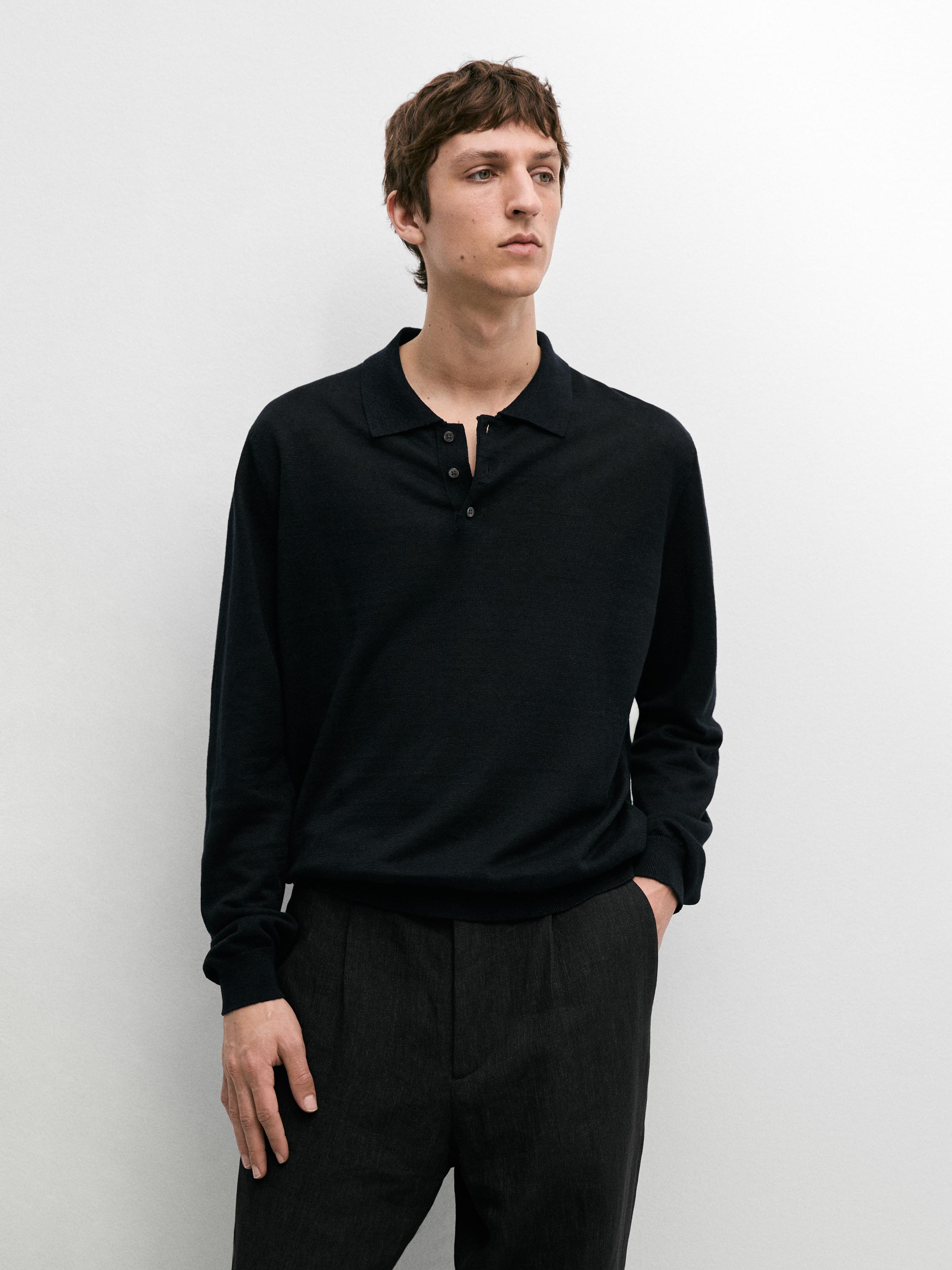 100% linen knit polo collar sweater